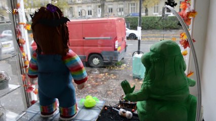 A life-size Chucky doll made of CAKE terrifies punters at a bakery for Hallowe'en