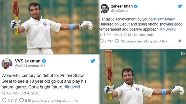 India vs West Indies 2018 : Prithvi Shaw gets Applause From Cricketers