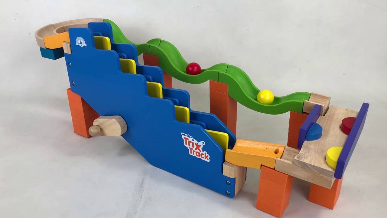 Balls Climb Stairs in Trix Track Upstairs Track Wooden Ball Run Set WW-7009  || Keith's Toy Box