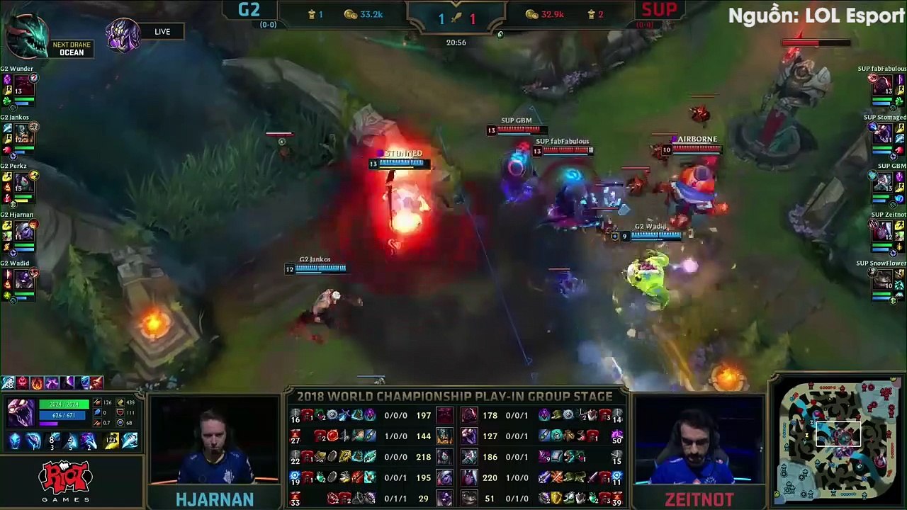 Vòng khởi động ngày 2: G2 vs SUP
