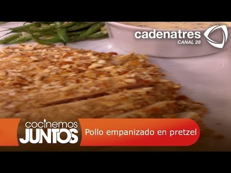 Pollo empanizado en pretzel