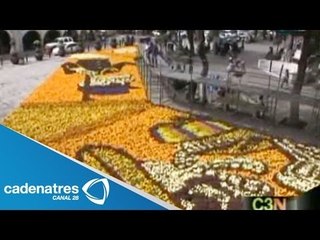 Montan tapete monumental en Puebla con motivo de la celebración de Día de muertos