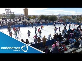 Inauguran pista de hielo en Chihuahua con motivo de las fiestas decembrinas