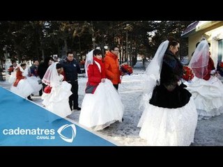 China: parejas se casan a 20 grados bajo cero