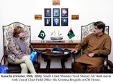 Sindh Chief Minister Syed Murad Ali Shah meets with Unicef Chief Field Office Ms. Cristina Brugiolo at CM House