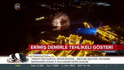 Erimiş demirle tehlikeli gösteri