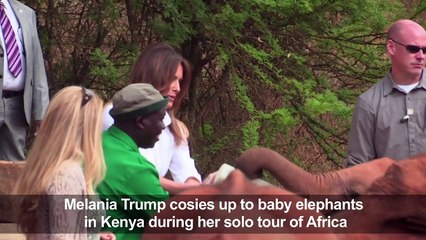 Melania Trump visits baby elephants in Kenya