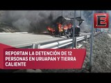 Bloqueos carreteros y quema de vehículos en varios municipios de Michoacán