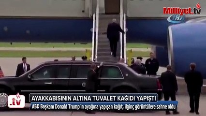 Trump’ın ayakkabısına tuvalet kağıdı yapıştı #trump
