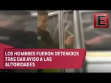 Evidencian a hombres rayando vidrios en el metro