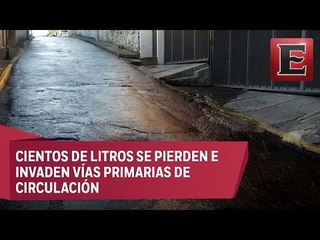 Fuga de agua en calles de la delegación Magdalena Contreras
