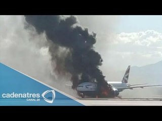 Avión en llamas en aeropuerto de las Vegas