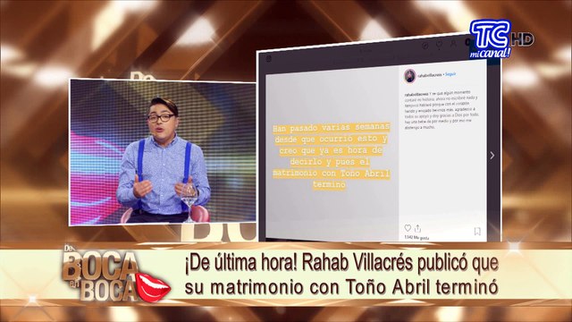 Rahab Villacrés publicó que su matrimonio con Toño Abril terminó