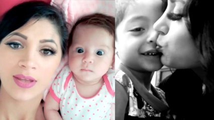 Kimberly Flores juega con sus hijos Gianna y Damián