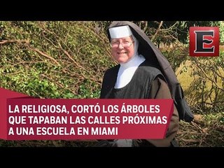 Video: Monja con motosierra se viraliza en limpieza tras paso de 'Irma'