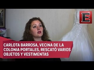 Mujer halla vestido de novia entre escombros por sismo y busca a su dueña