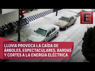 Fuerte granizada cubre de blanco las calles de Toluca, Edomex