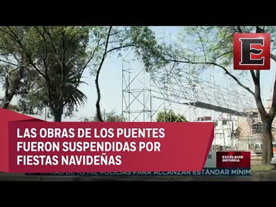 Reportan obras incompletas en puentes peatonales en Periférico Sur