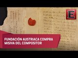 Revelan en Viena carta de Mozart escrita poco antes de morir
