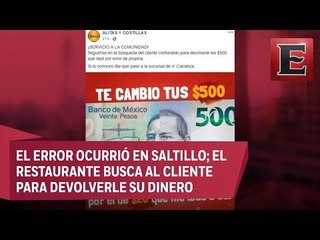 Notas de color: Confunde billete de 20 y da la propina con uno de 500