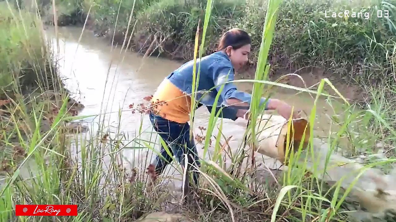 Beautiful Girl Fishing Amazing Fishing - How To Catch Fish By Hand  - LacRang 03