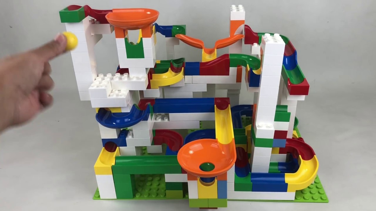 4in1 Hubelino Marble Run Duplo Compatible Big Building Catapult Twister