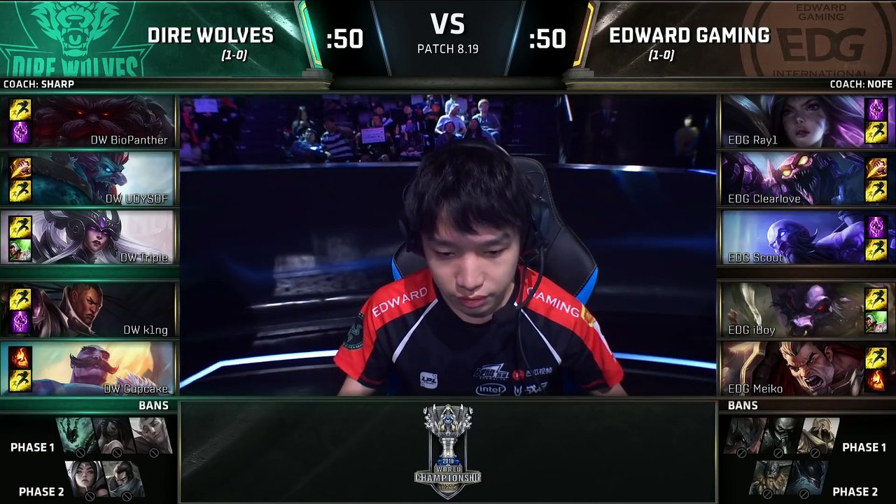DW vs EDG   Day 2 Play-In Stage S8 LoL Worlds 2018   Dire Wolves vs Edward Gaming