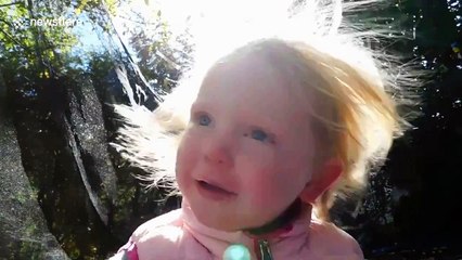 Toddler's hair becomes an adorable static mess after jumping on trampoline