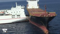 Des images aériennes montrent les deux navires entrés en collision près de la Corse