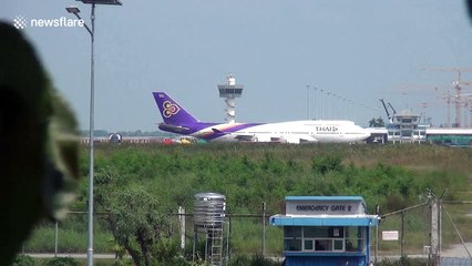 Boeing 747 stranded in mud after skidding off runway in lightning storm