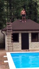 Jumping into a pool from the roof of a poolhouse (Russia)