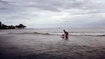 Even the dog get to surf at Teahupoo !! #Tahiti #teahupoo #thedogkilledit