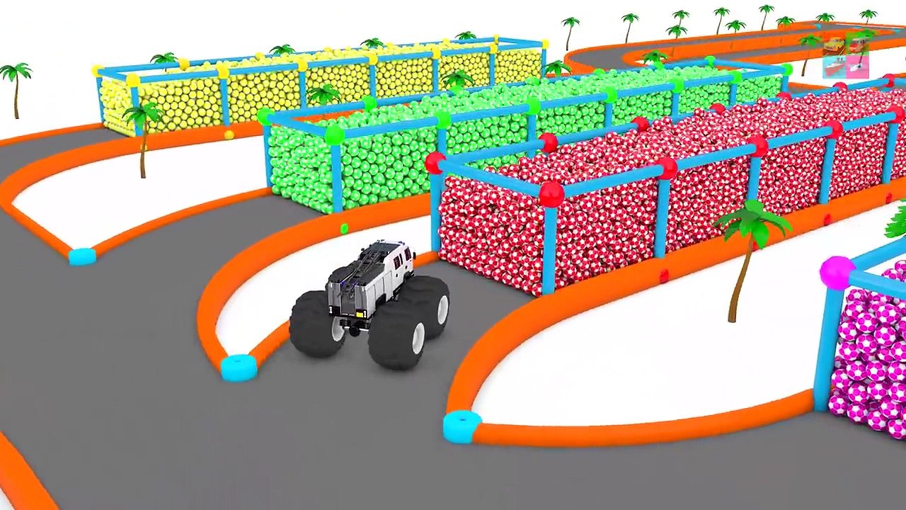 Learn Colors for Children with Heavy Wheels Monster Street Vehicles 3D Color Water Slides Cars Kids
