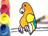 Parrot coloring and Glitter drawing for Kids, Toddlers Toy Art