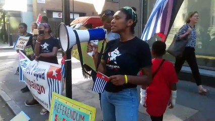 Koteka Wenda gives a speech at the Indonesian embassy for West Papua's legal right to self determination. The Act of of free Choice, 1969, was a fraudulent betr