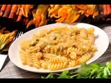 Fusilli en crema de flor de calabaza y champiñones