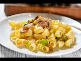 Codo con flor de calabaza y champiñones- Recetas de cocina italiana- Recetas de pasta