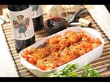 Coliflor a la Napolitana con jamón serrrano - Vino tinto Flores de callejo