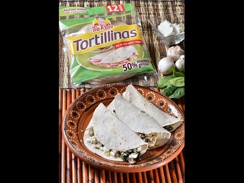 Quesadillas de espinacas con champiñones
