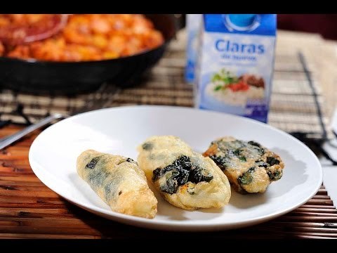Rollitos de espinaca capeados y rellenos de pollo