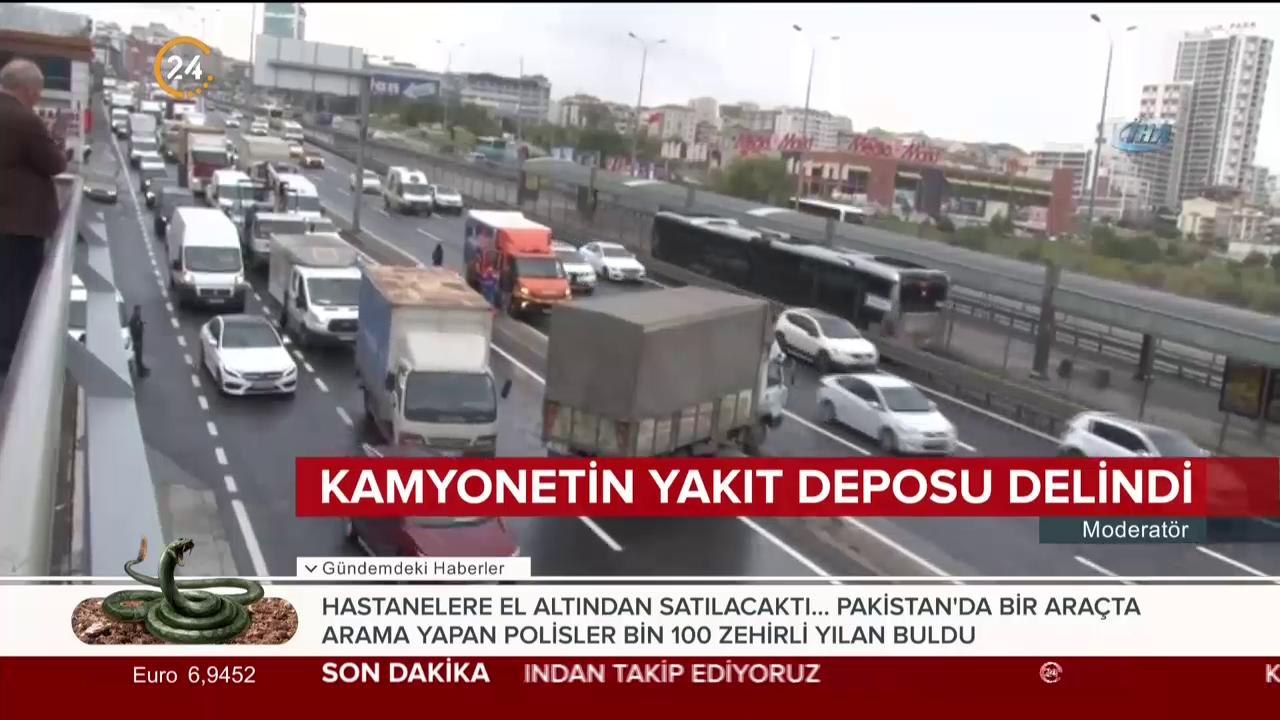 Kamyonetin yakıt deposu delindi