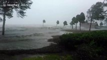 Waves break land, flooding residential area in Florida