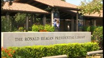 A hologram of Ronald Reagan welcomes visitors at his presidential library