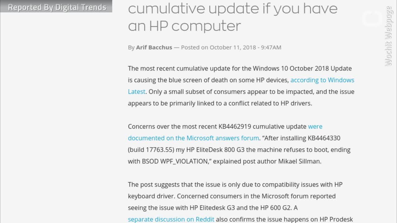 The Windows 10 Cumulative Update Causes Problems For HP Computers