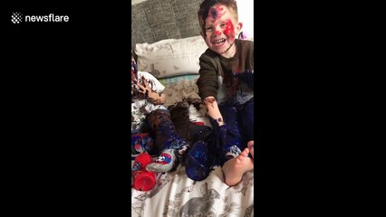 British mum shocked to find toddlers covering themselves and her bed in paint