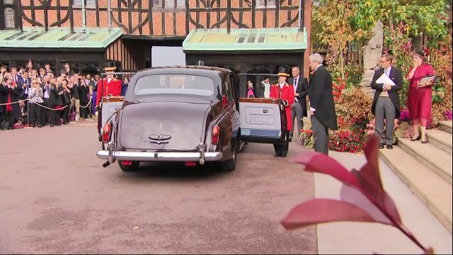 Sarah Ferguson rushes to greet well-wishers outside chapel