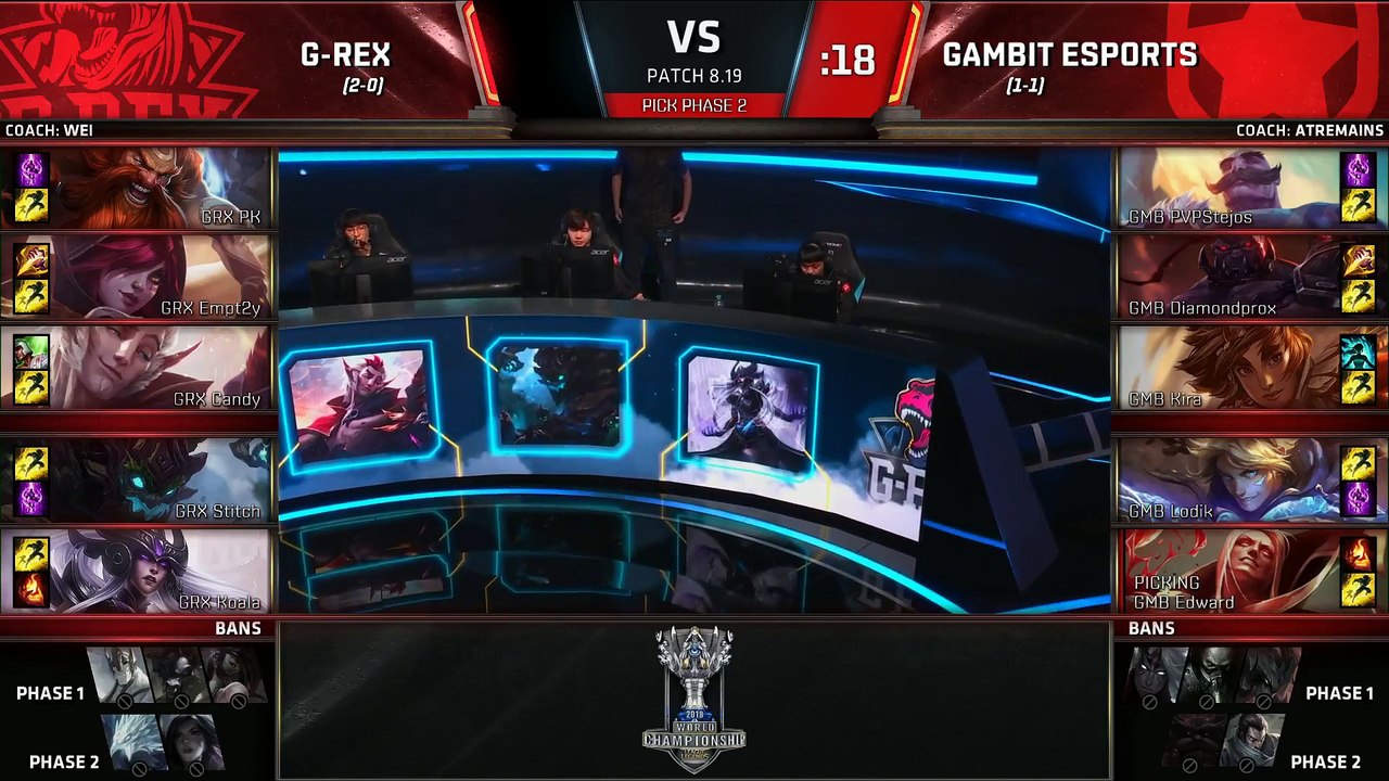 GRX vs GMB   Day 3 Play-In Stage S8 LoL Worlds 2018   G-Rex vs Gambit Esports