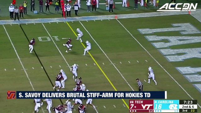 Virginia Tech WR Sean Savoy Delivers Brutal Stiff Arm For Hokies TD vs. UNC
