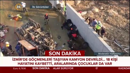 İzmir'de göçmenleri taşıyan kamyon devrildi