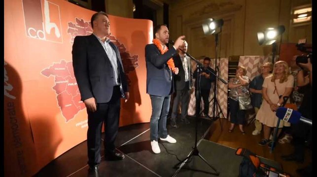 Maxime Prévot fête la victoire du cdH à Namur